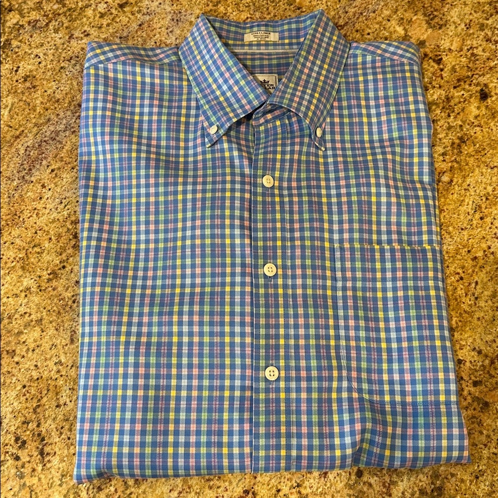 Peter Millar Nanoluxe Easy Care Men's XL Plaid Casual Button Down Shirt